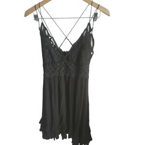 Free People FP One Black Lace Strappy Back Dress Womens Boho Small